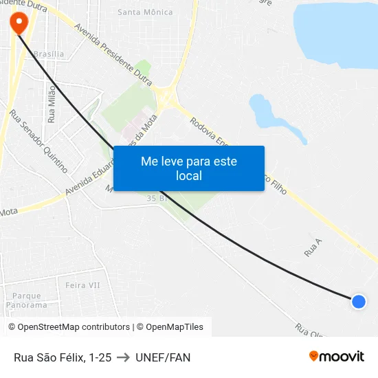 Rua São Félix, 1-25 to UNEF/FAN map