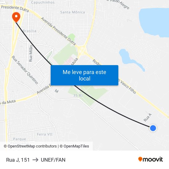 Rua J, 151 to UNEF/FAN map