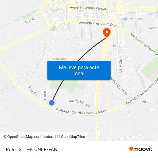 Rua I, 31 to UNEF/FAN map