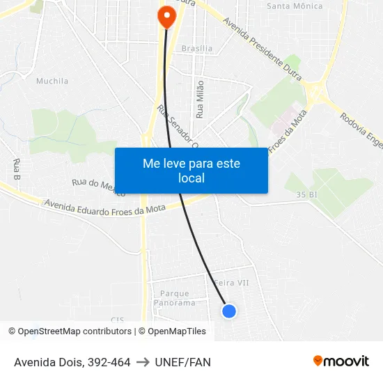 Avenida Dois, 392-464 to UNEF/FAN map