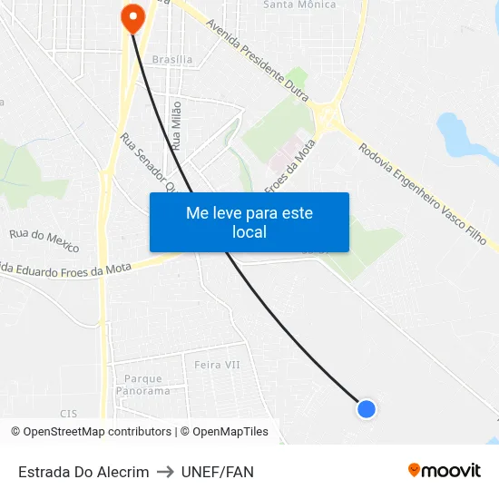Estrada Do Alecrim to UNEF/FAN map