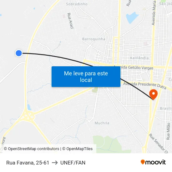 Rua Favana, 25-61 to UNEF/FAN map
