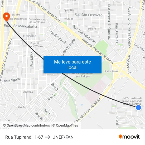 Rua Tupirandi, 1-67 to UNEF/FAN map