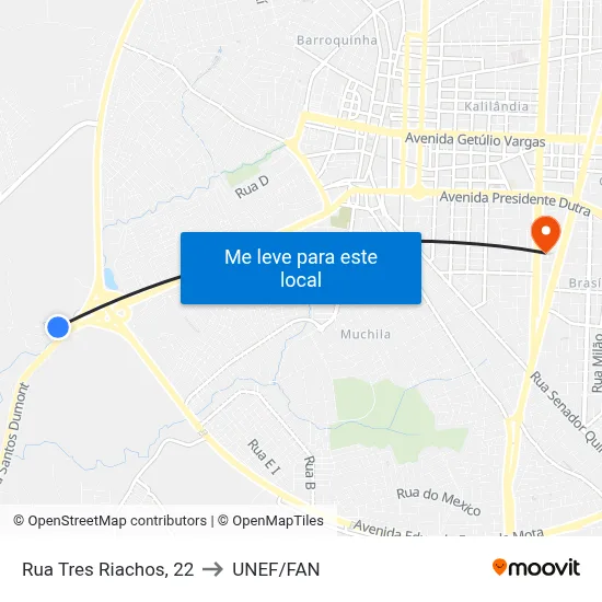Rua Tres Riachos, 22 to UNEF/FAN map