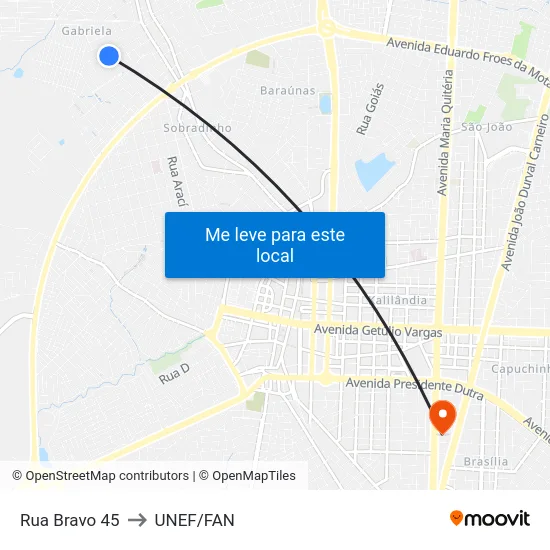 Rua Bravo 45 to UNEF/FAN map