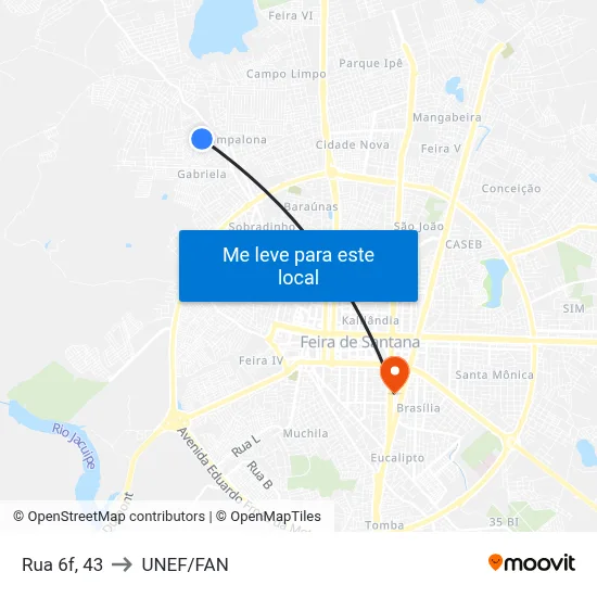 Rua 6f, 43 to UNEF/FAN map