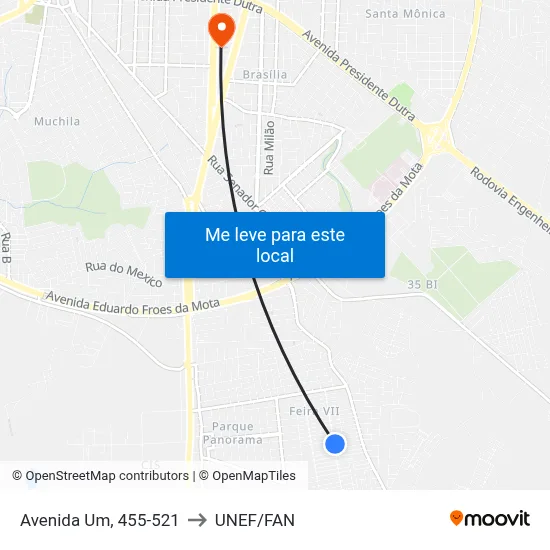 Avenida Um, 455-521 to UNEF/FAN map