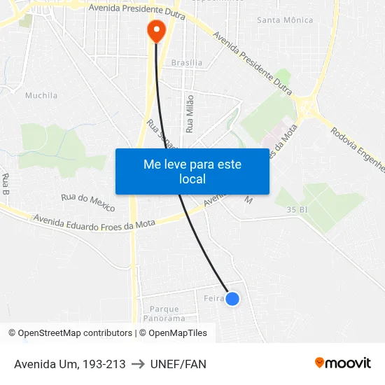 Avenida Um, 193-213 to UNEF/FAN map