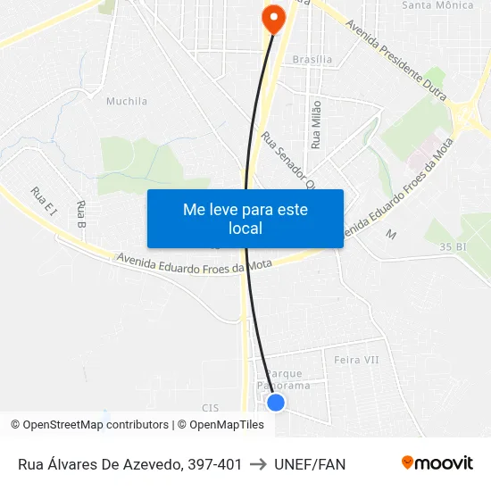 Rua Álvares De Azevedo, 397-401 to UNEF/FAN map