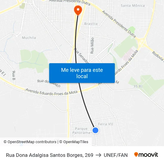 Rua Dona Adalgisa Santos Borges, 269 to UNEF/FAN map