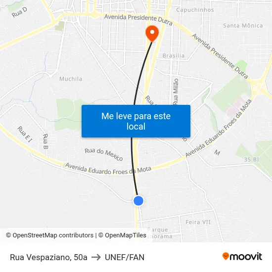 Rua Vespaziano, 50a to UNEF/FAN map