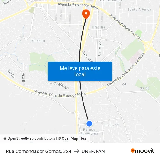 Rua Comendador Gomes, 324 to UNEF/FAN map