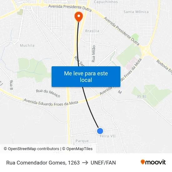 Rua Comendador Gomes, 1263 to UNEF/FAN map