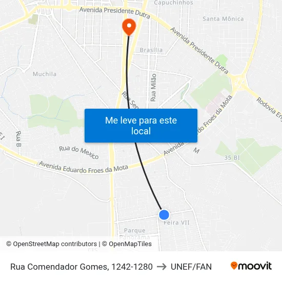 Rua Comendador Gomes, 1242-1280 to UNEF/FAN map
