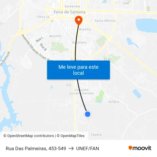 Rua Das Palmeiras, 453-549 to UNEF/FAN map