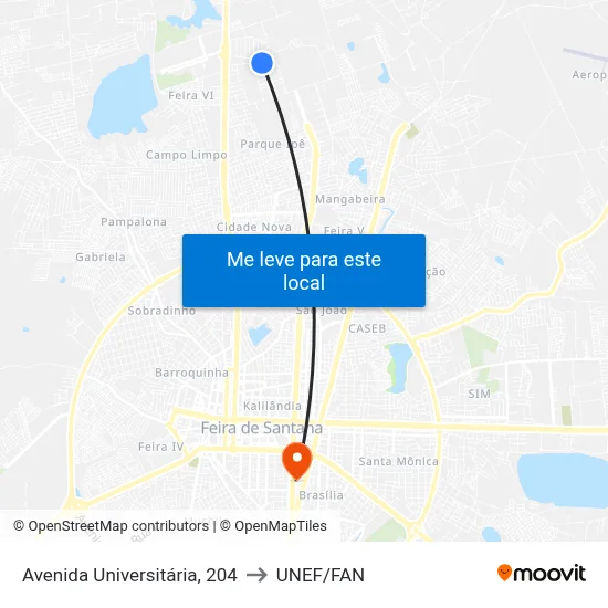 Avenida Universitária, 204 to UNEF/FAN map