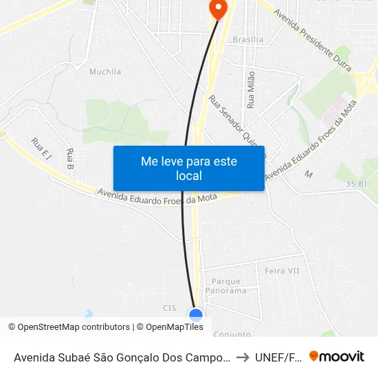 Avenida Subaé São Gonçalo Dos Campos, 1340 to UNEF/FAN map