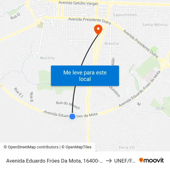 Avenida Eduardo Fróes Da Mota, 16400-16736 to UNEF/FAN map
