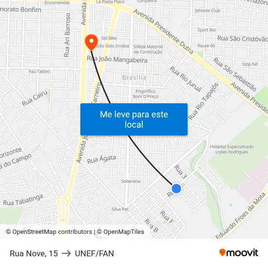 Rua Nove, 15 to UNEF/FAN map