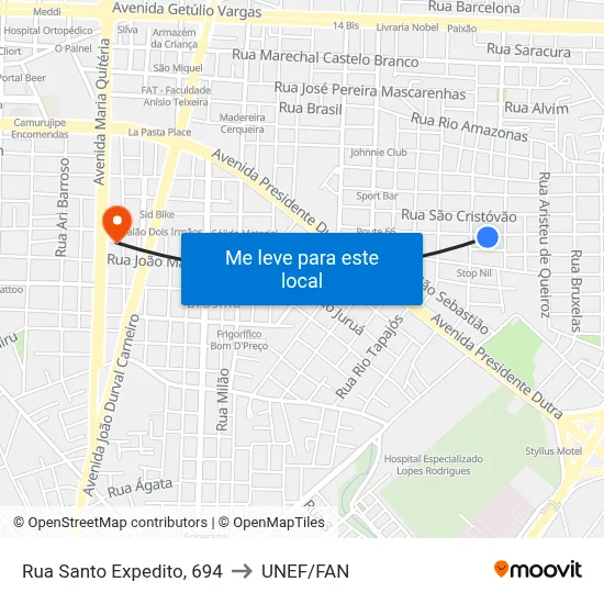 Rua Santo Expedito, 694 to UNEF/FAN map
