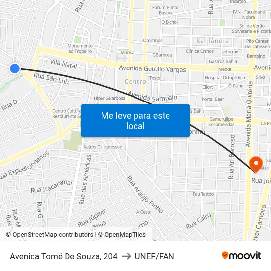 Avenida Tomé De Souza, 204 to UNEF/FAN map