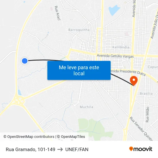 Rua Gramado, 101-149 to UNEF/FAN map