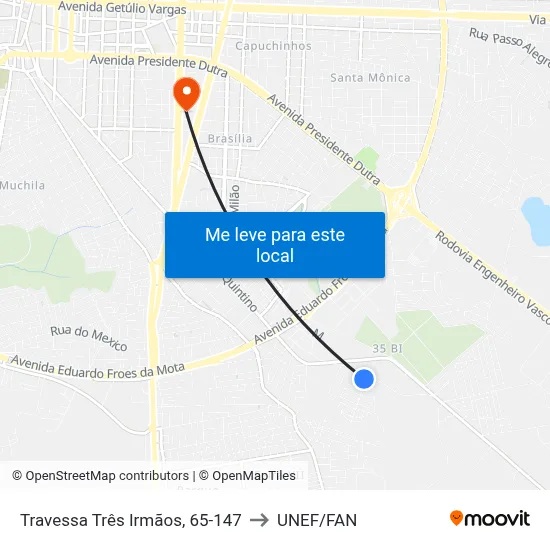Travessa Três Irmãos, 65-147 to UNEF/FAN map