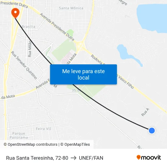 Rua Santa Teresinha, 72-80 to UNEF/FAN map
