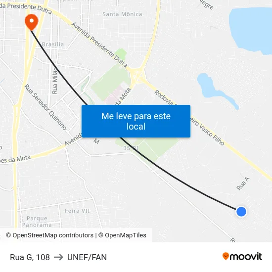 Rua G, 108 to UNEF/FAN map
