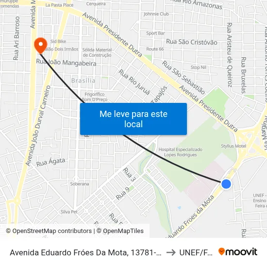 Avenida Eduardo Fróes Da Mota, 13781-14221 to UNEF/FAN map