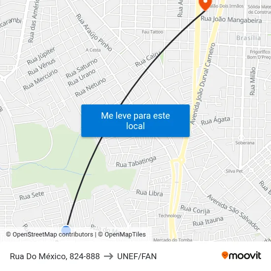 Rua Do México, 824-888 to UNEF/FAN map