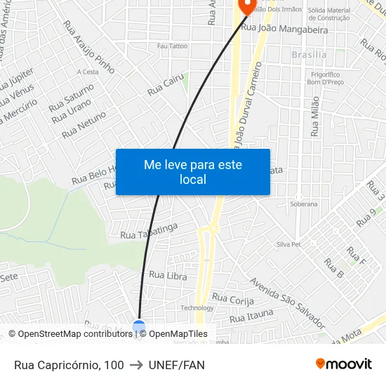 Rua Capricórnio, 100 to UNEF/FAN map