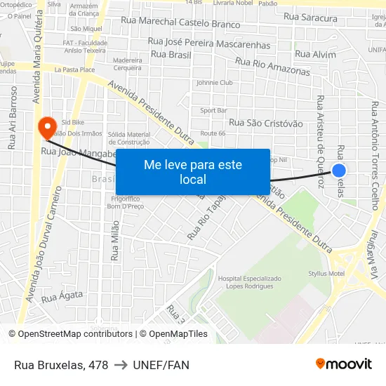 Rua Bruxelas, 478 to UNEF/FAN map