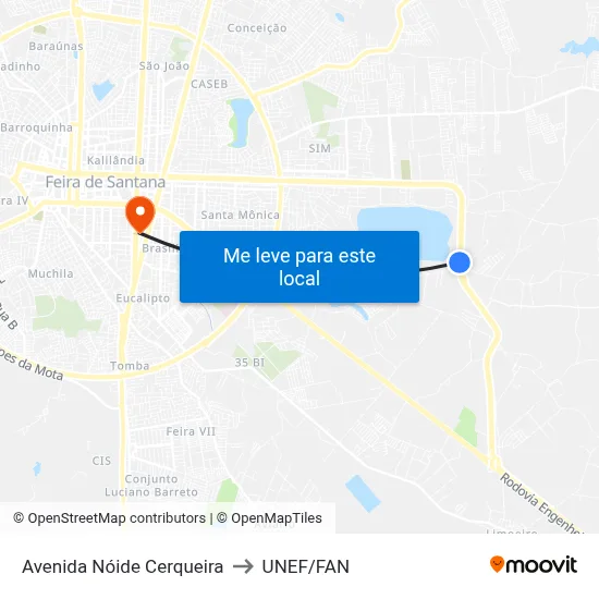 Avenida Nóide Cerqueira to UNEF/FAN map