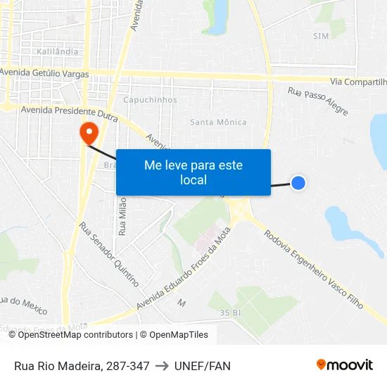 Rua Rio Madeira, 287-347 to UNEF/FAN map