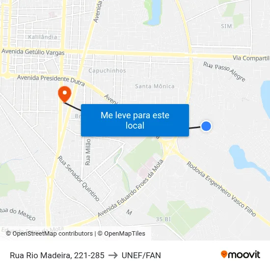 Rua Rio Madeira, 221-285 to UNEF/FAN map