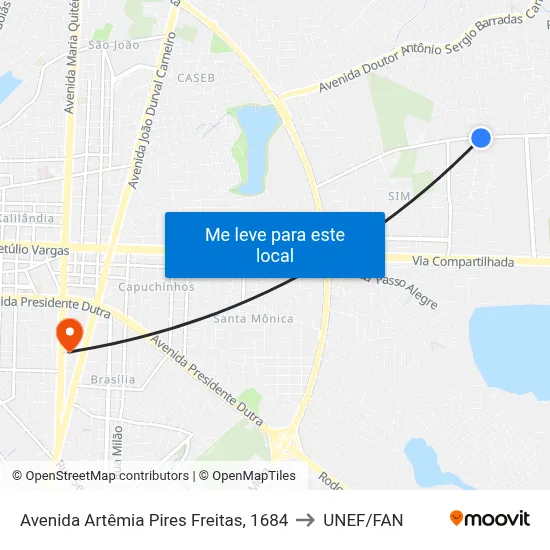 Avenida Artêmia Pires Freitas, 1684 to UNEF/FAN map