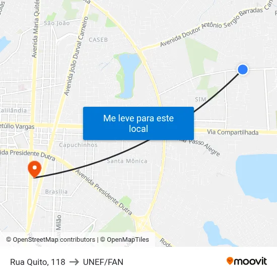 Rua Quito, 118 to UNEF/FAN map