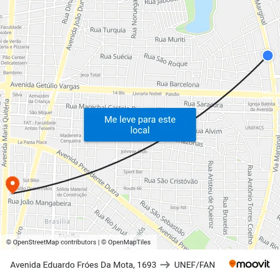 Avenida Eduardo Fróes Da Mota, 1693 to UNEF/FAN map