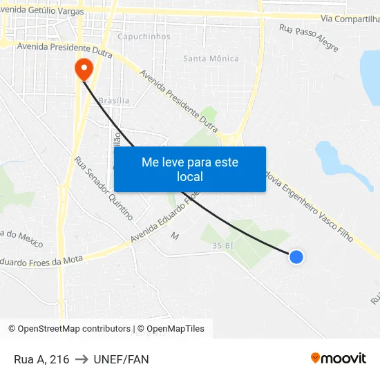 Rua A, 216 to UNEF/FAN map