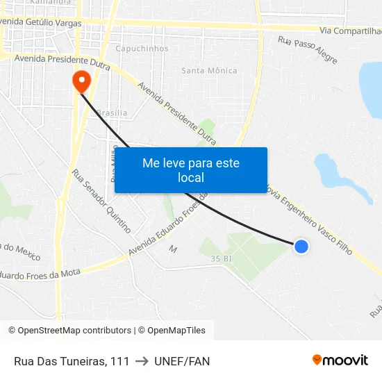 Rua Das Tuneiras, 111 to UNEF/FAN map