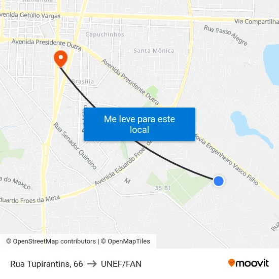 Rua Tupirantins, 66 to UNEF/FAN map