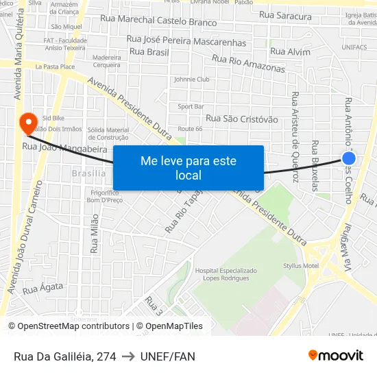 Rua Da Galiléia, 274 to UNEF/FAN map
