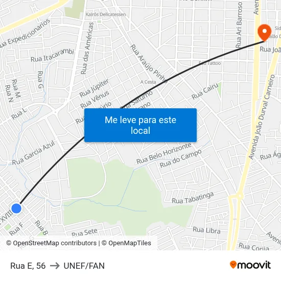 Rua E, 56 to UNEF/FAN map