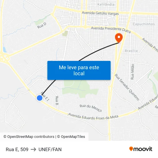 Rua E, 509 to UNEF/FAN map