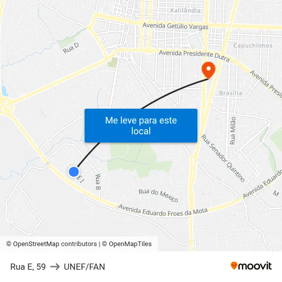 Rua E, 59 to UNEF/FAN map