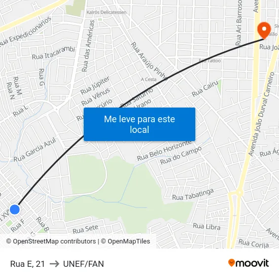 Rua E, 21 to UNEF/FAN map