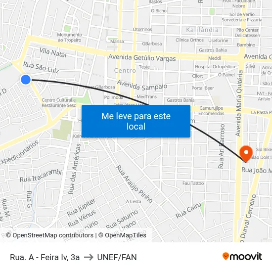 Rua. A - Feira Iv, 3a to UNEF/FAN map