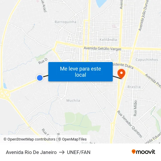 Avenida Rio De Janeiro to UNEF/FAN map