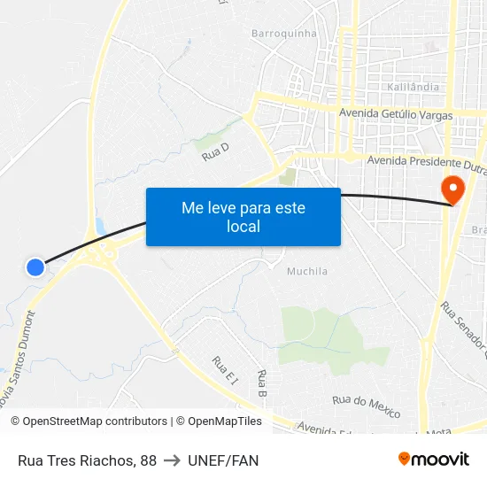Rua Tres Riachos, 88 to UNEF/FAN map